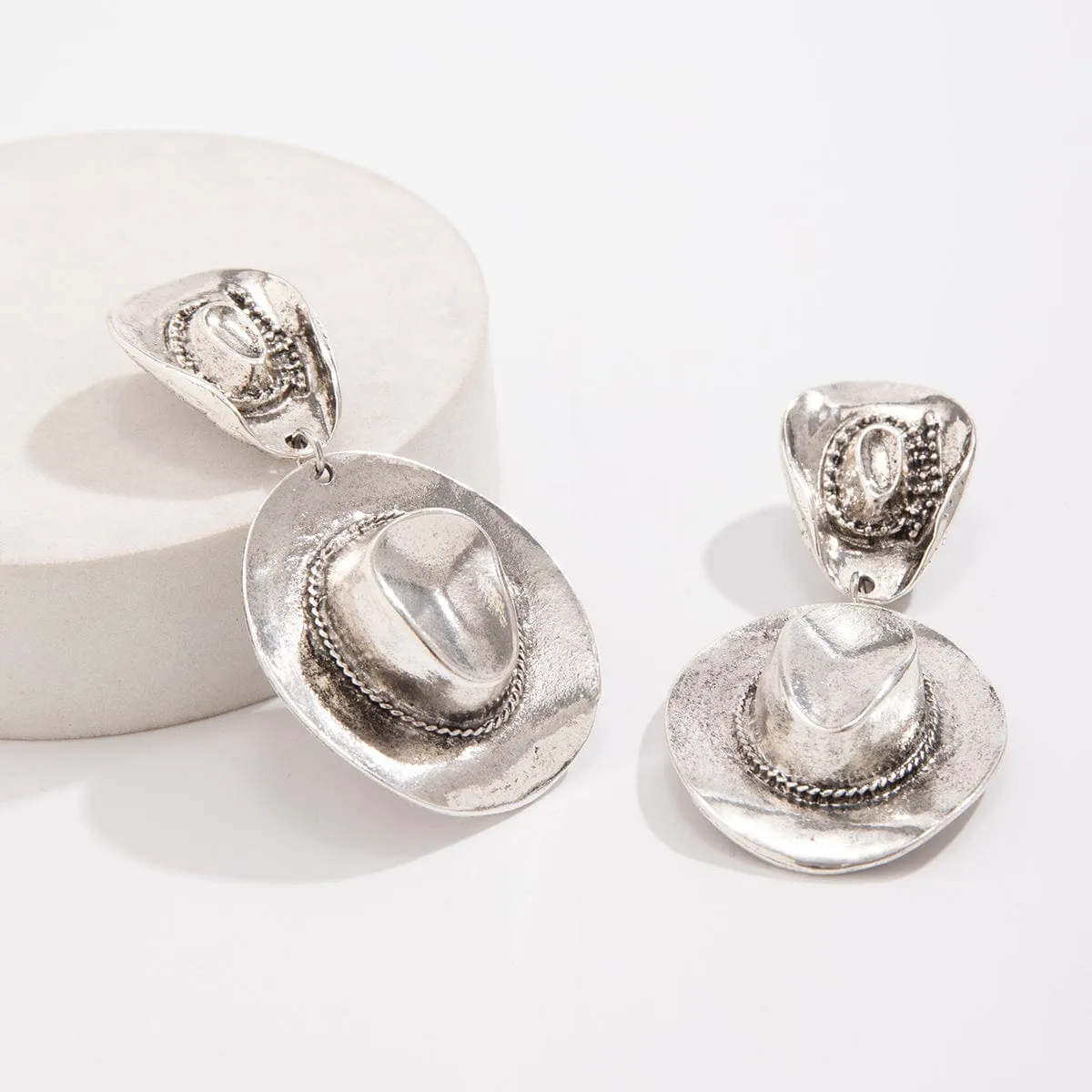 Chic Gold Silver Plated Cowboy Hat Dangle Earrings