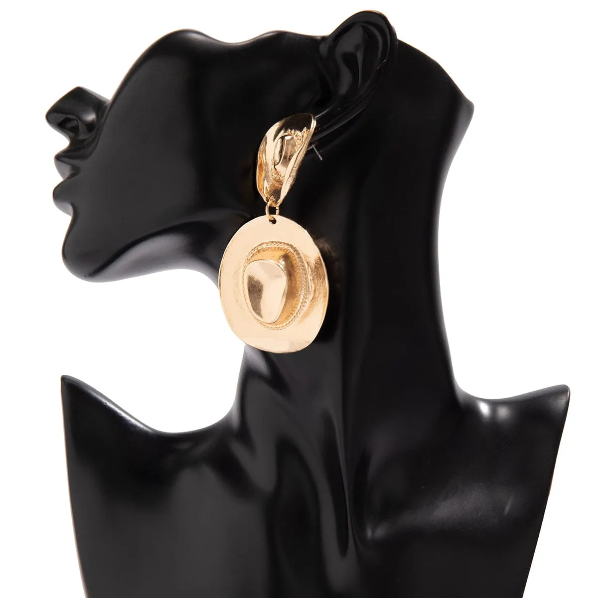 Chic Gold Silver Plated Cowboy Hat Dangle Earrings