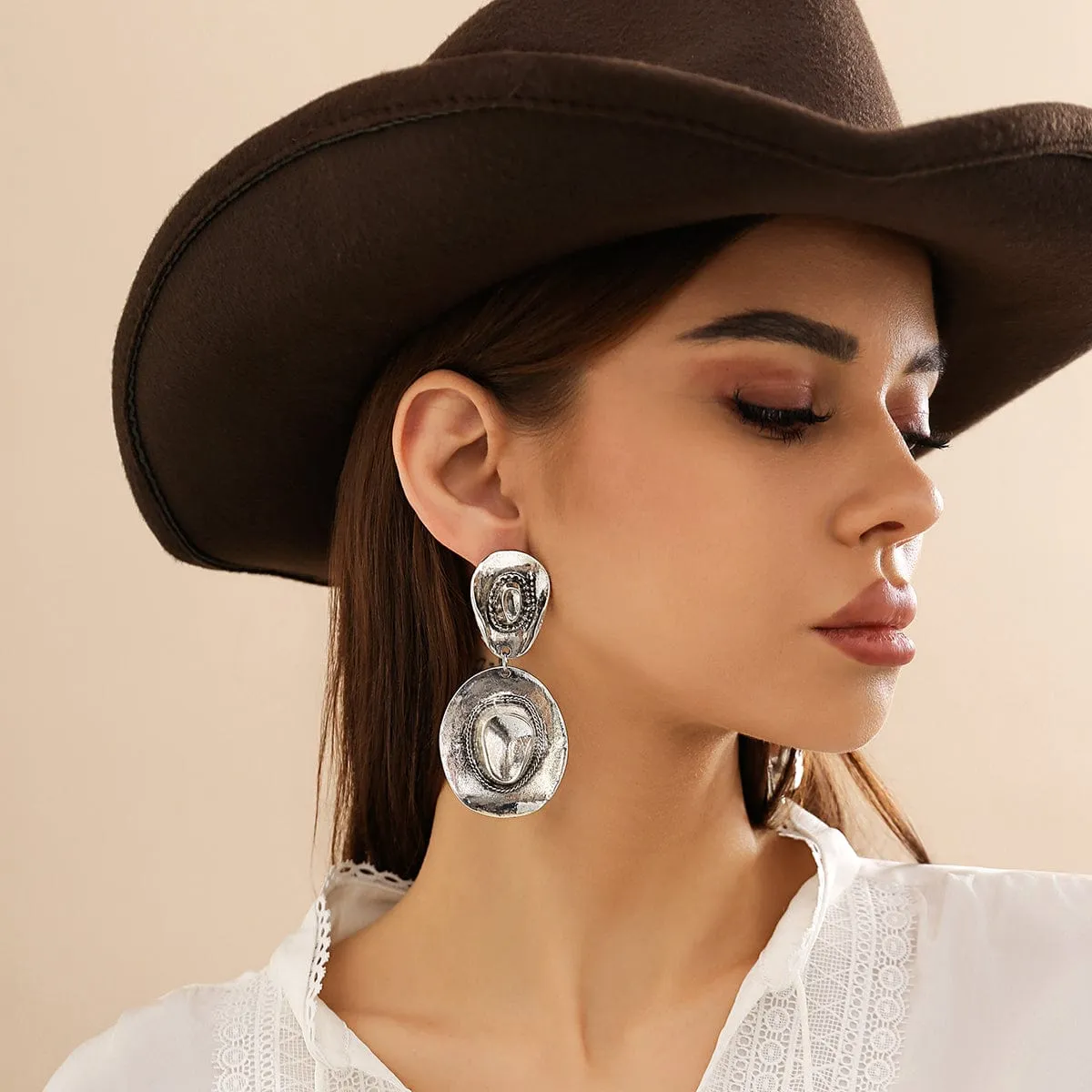 Chic Gold Silver Plated Cowboy Hat Dangle Earrings