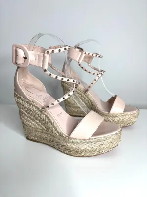 Christian Louboutin Chocazeppa Spikes 120 Beige Wedge Sandals 38 UK5