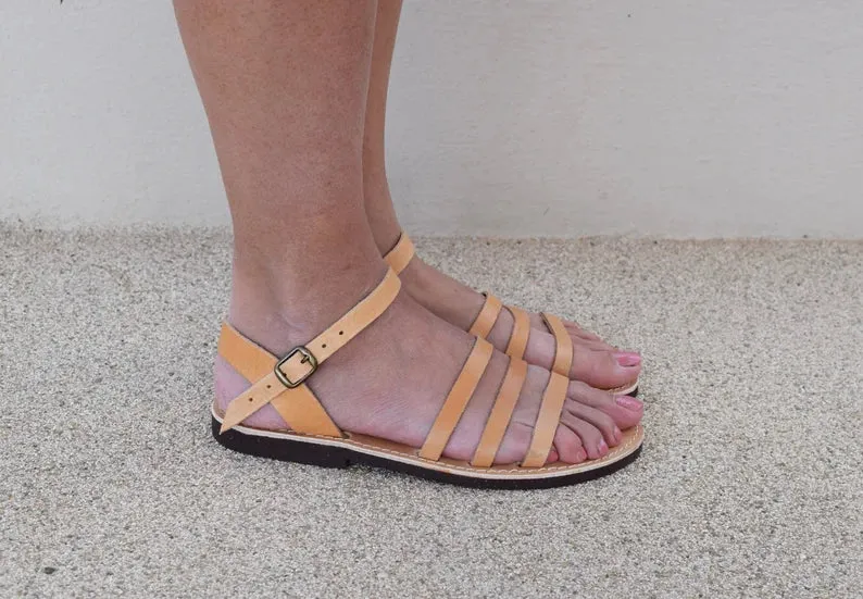 Classic leather ankle strap sandals