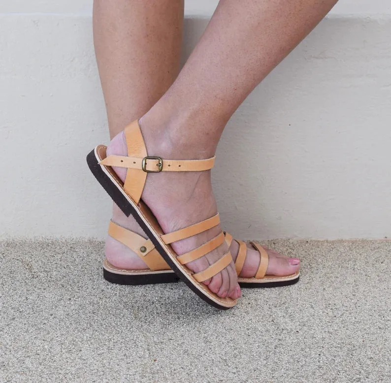 Classic leather ankle strap sandals