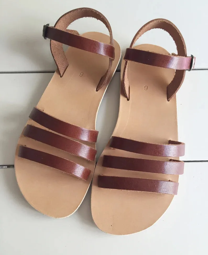 Classic leather ankle strap sandals