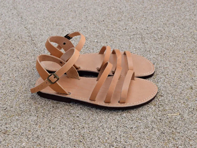 Classic leather ankle strap sandals
