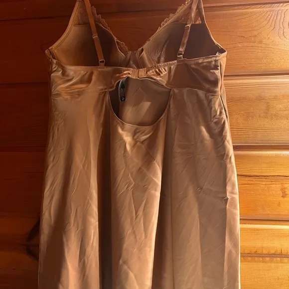 Elegant Gold Lace Trim Satin Chemise