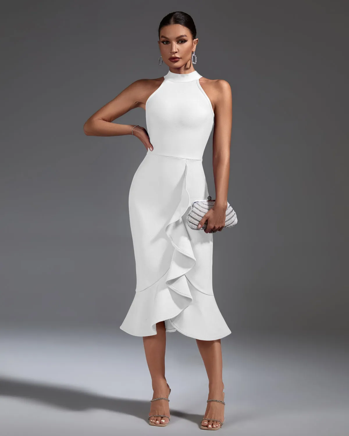 Elegant Ruffle Midi Bandage Dress