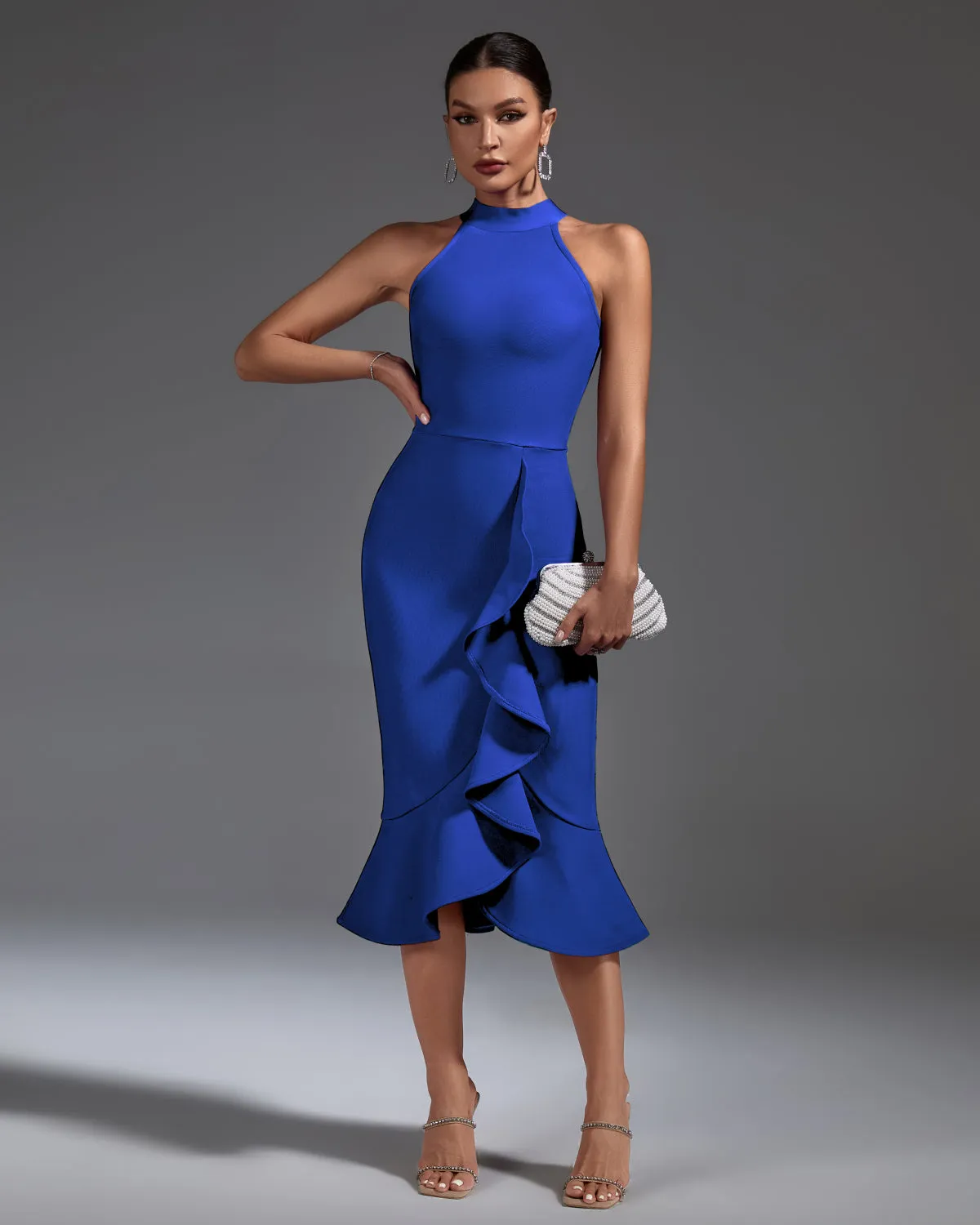 Elegant Ruffle Midi Bandage Dress