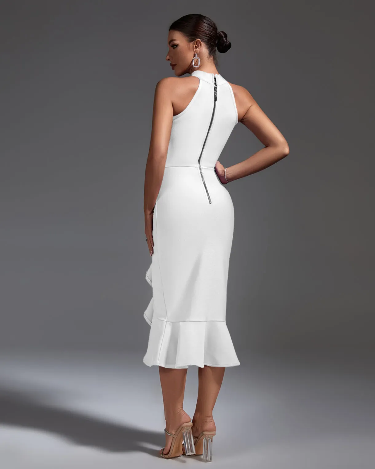 Elegant Ruffle Midi Bandage Dress
