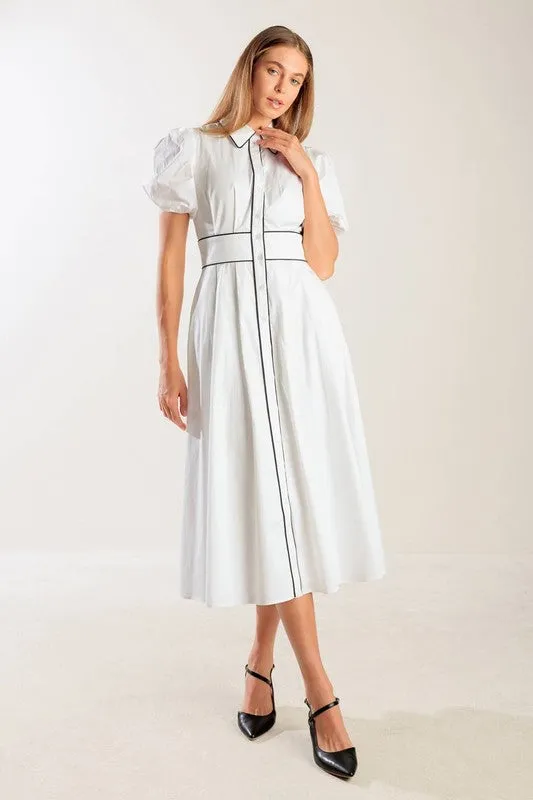 Elegant Solid Woven Midi Dress