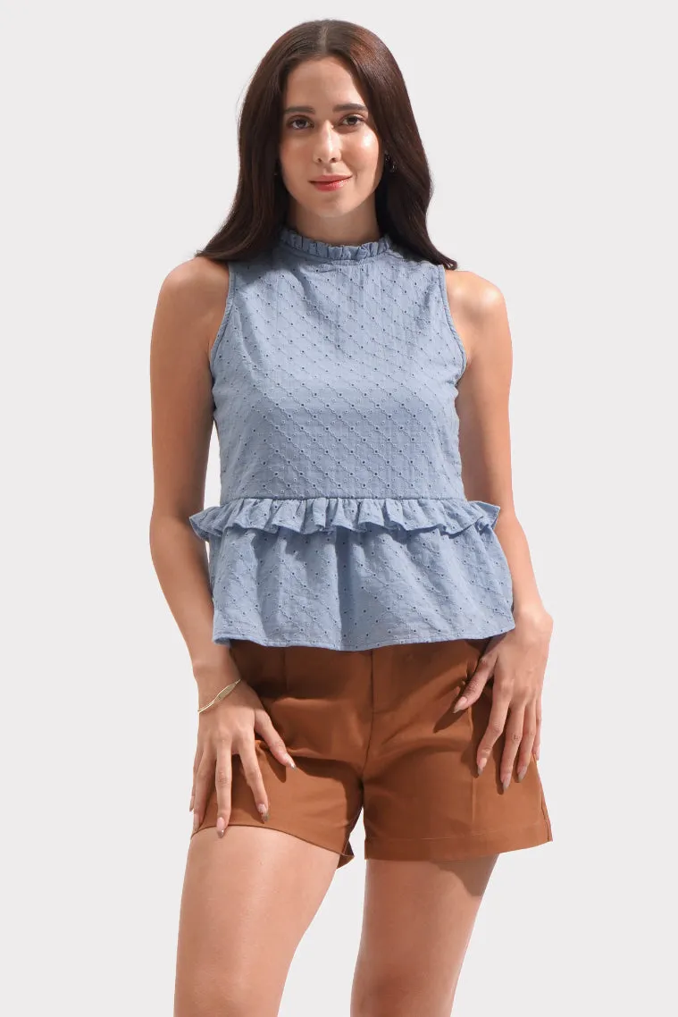 Eyelet Frill Peplum Top
