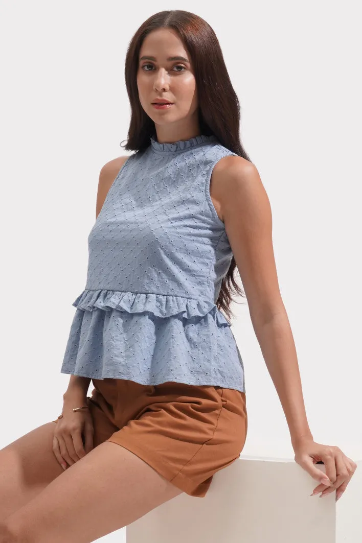 Eyelet Frill Peplum Top