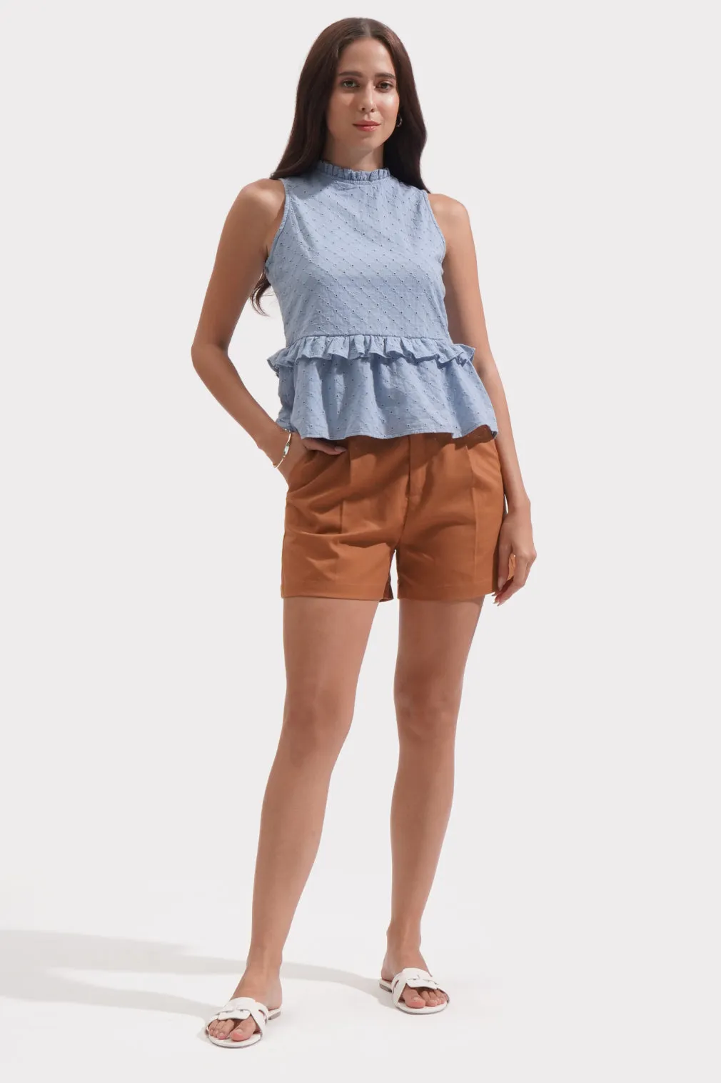 Eyelet Frill Peplum Top