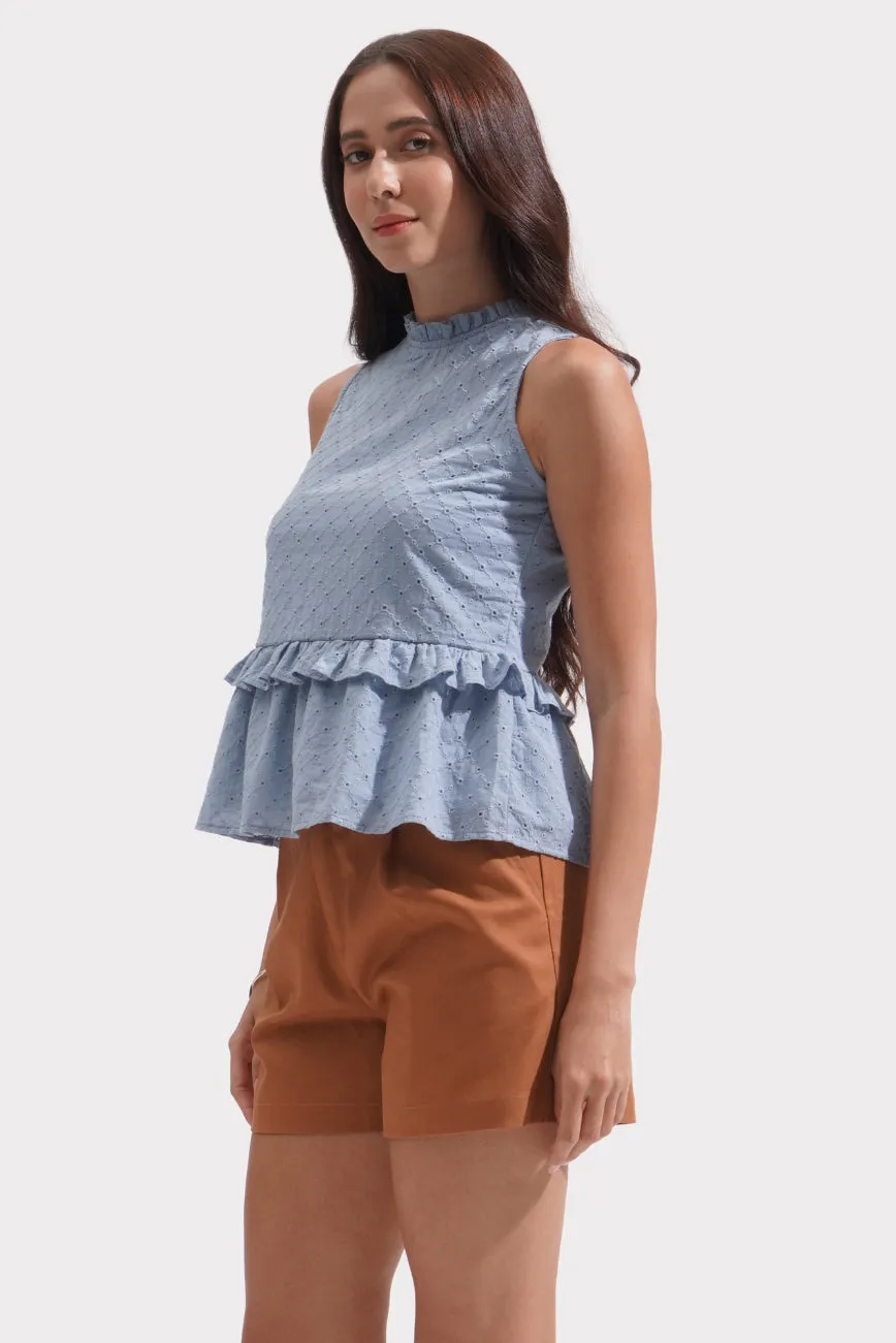 Eyelet Frill Peplum Top
