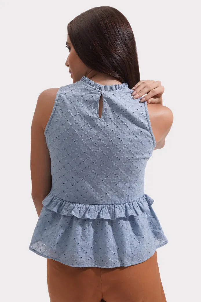 Eyelet Frill Peplum Top