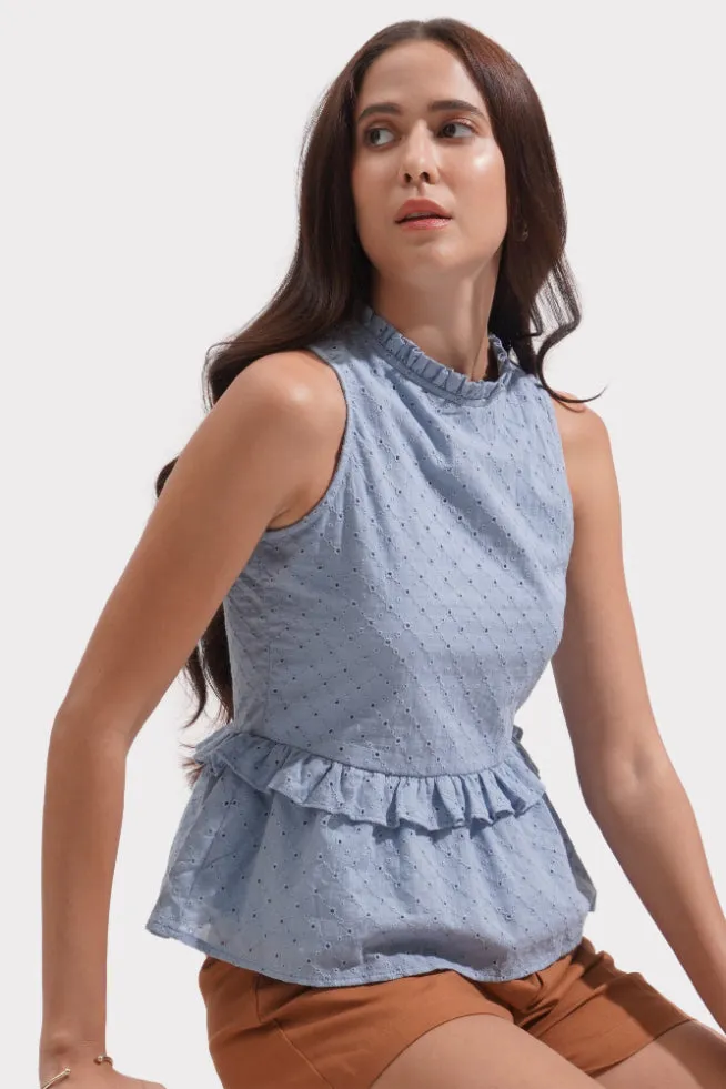 Eyelet Frill Peplum Top