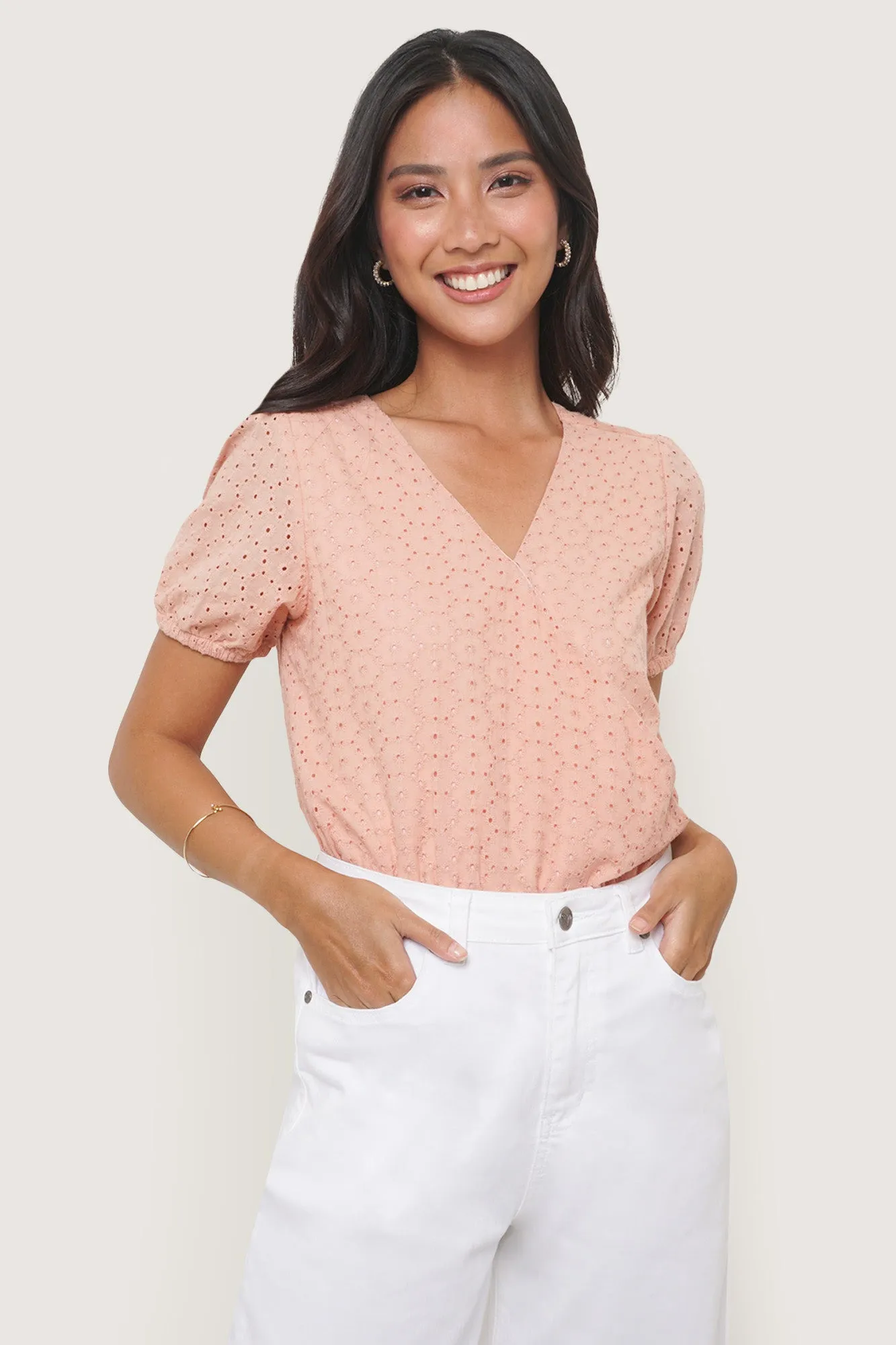 Eyelet V-Neck Wrap Top