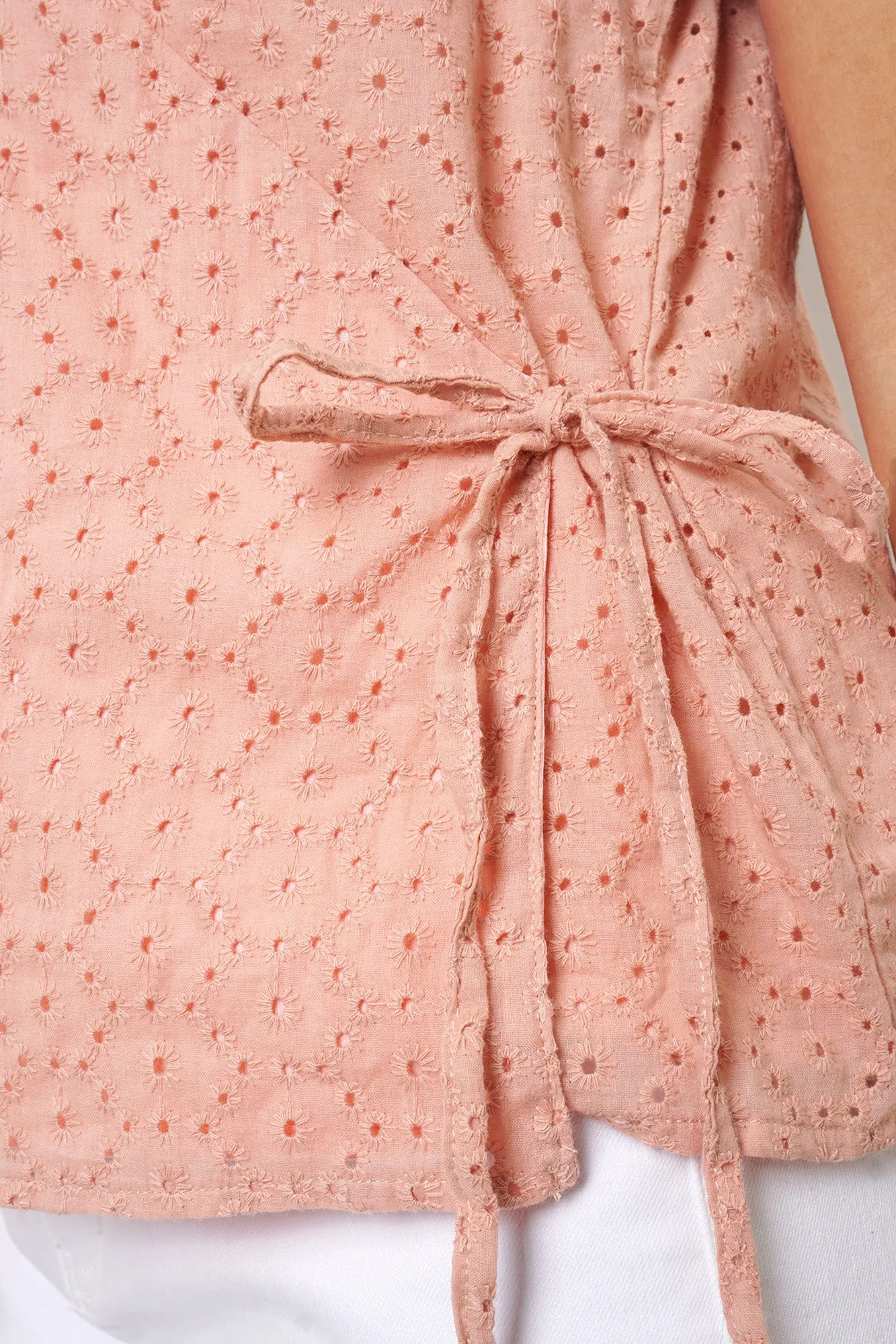 Eyelet V-Neck Wrap Top