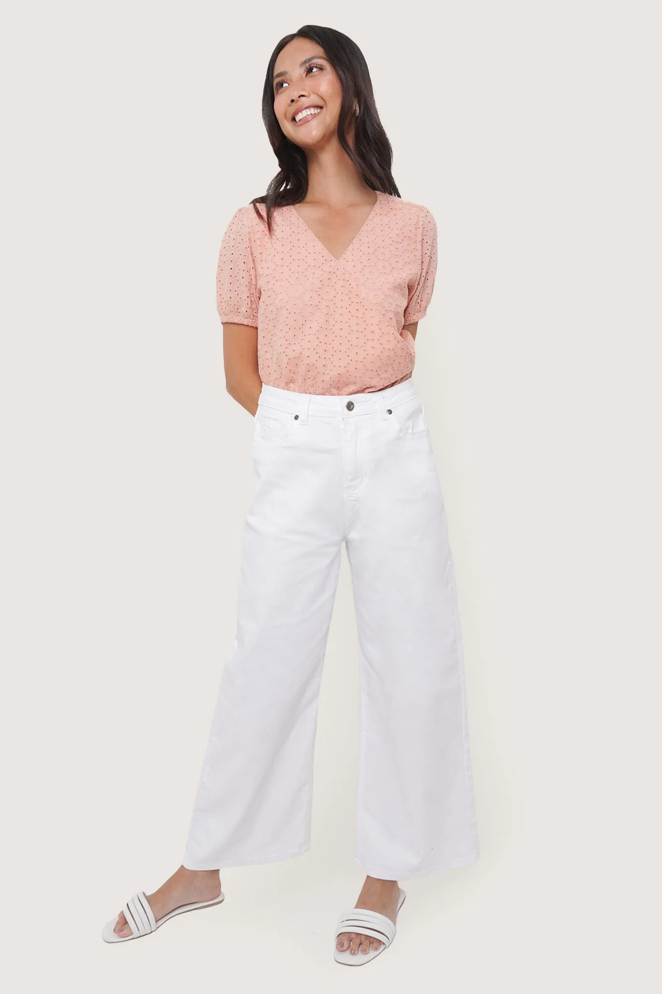 Eyelet V-Neck Wrap Top