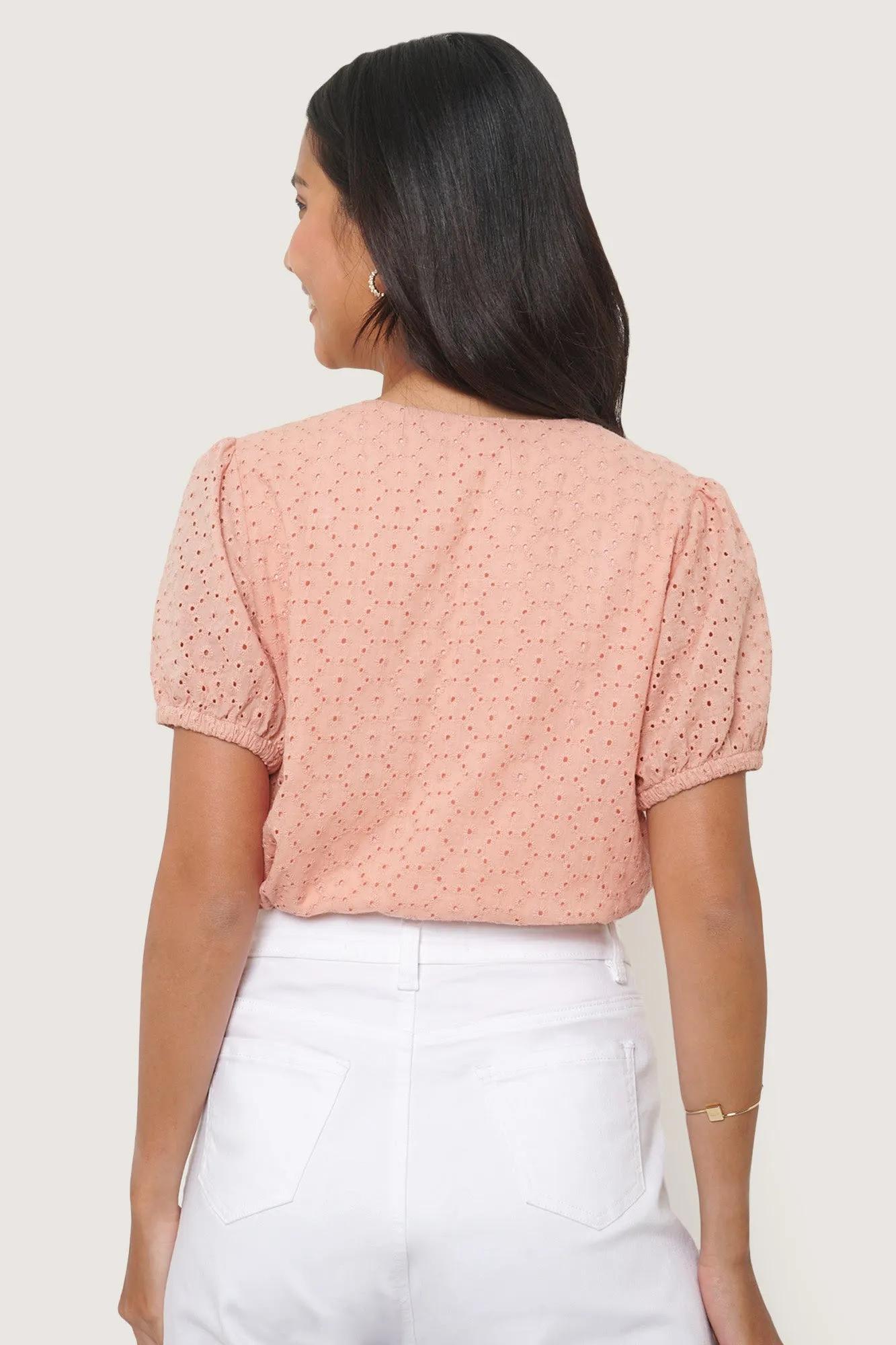 Eyelet V-Neck Wrap Top
