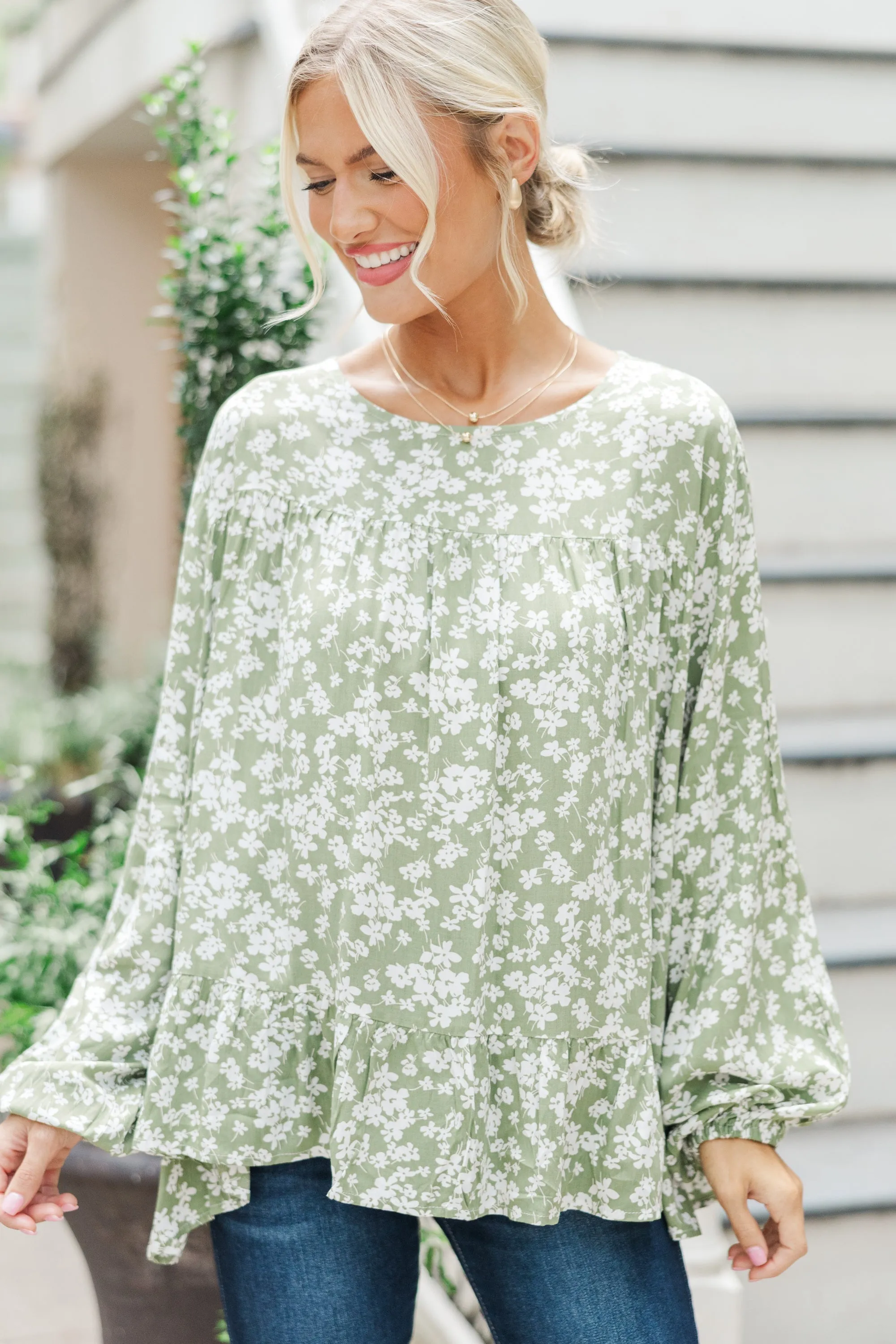 Feeling Blessed Olive Green Ditsy Floral Tunic