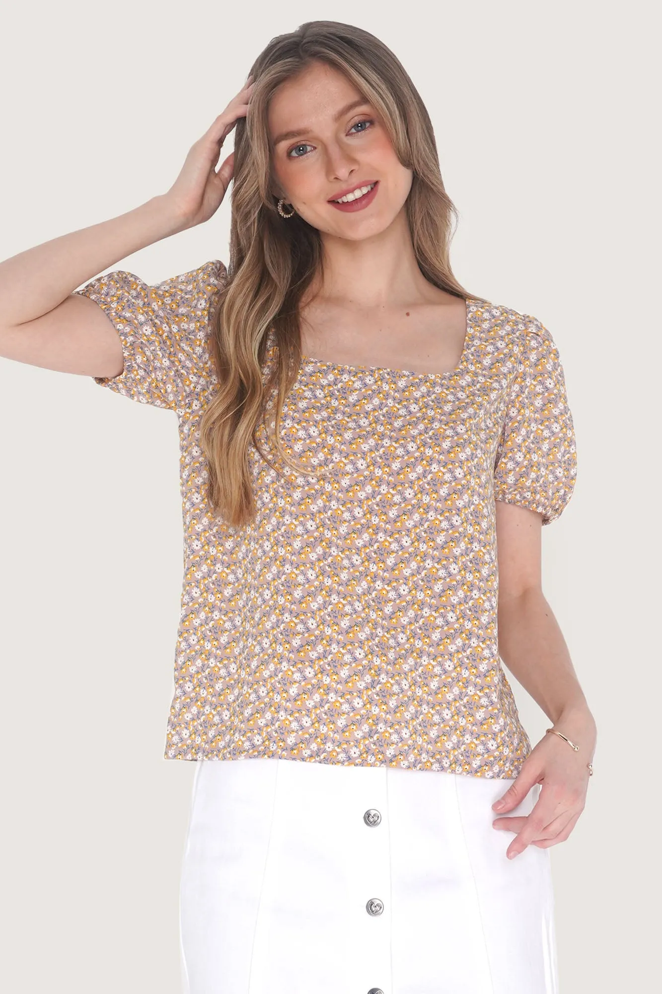 Floral All Over Print Scoop Neck Top