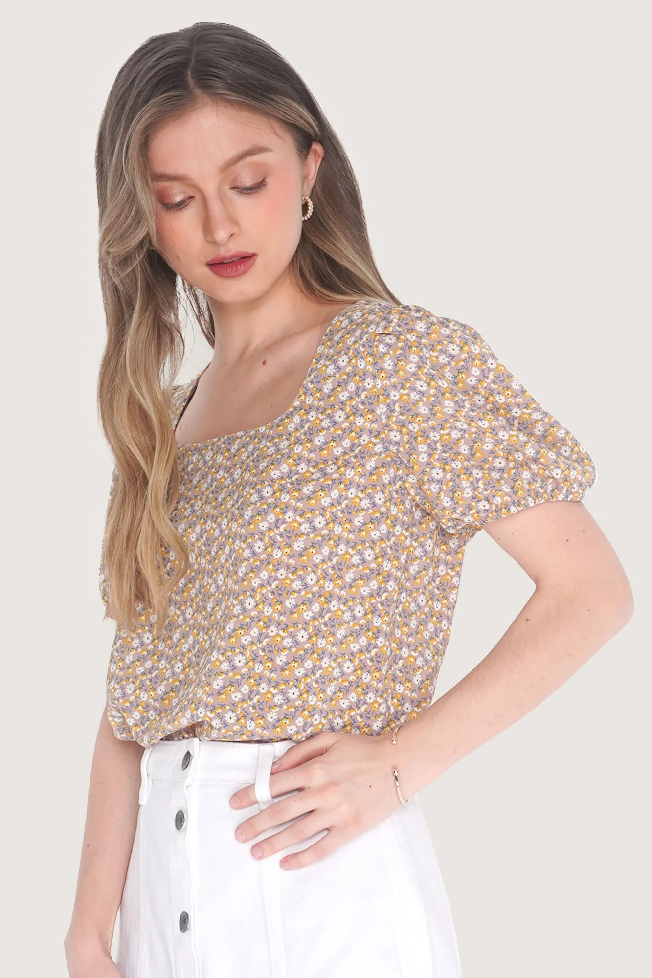 Floral All Over Print Scoop Neck Top
