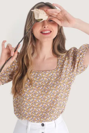Floral All Over Print Scoop Neck Top