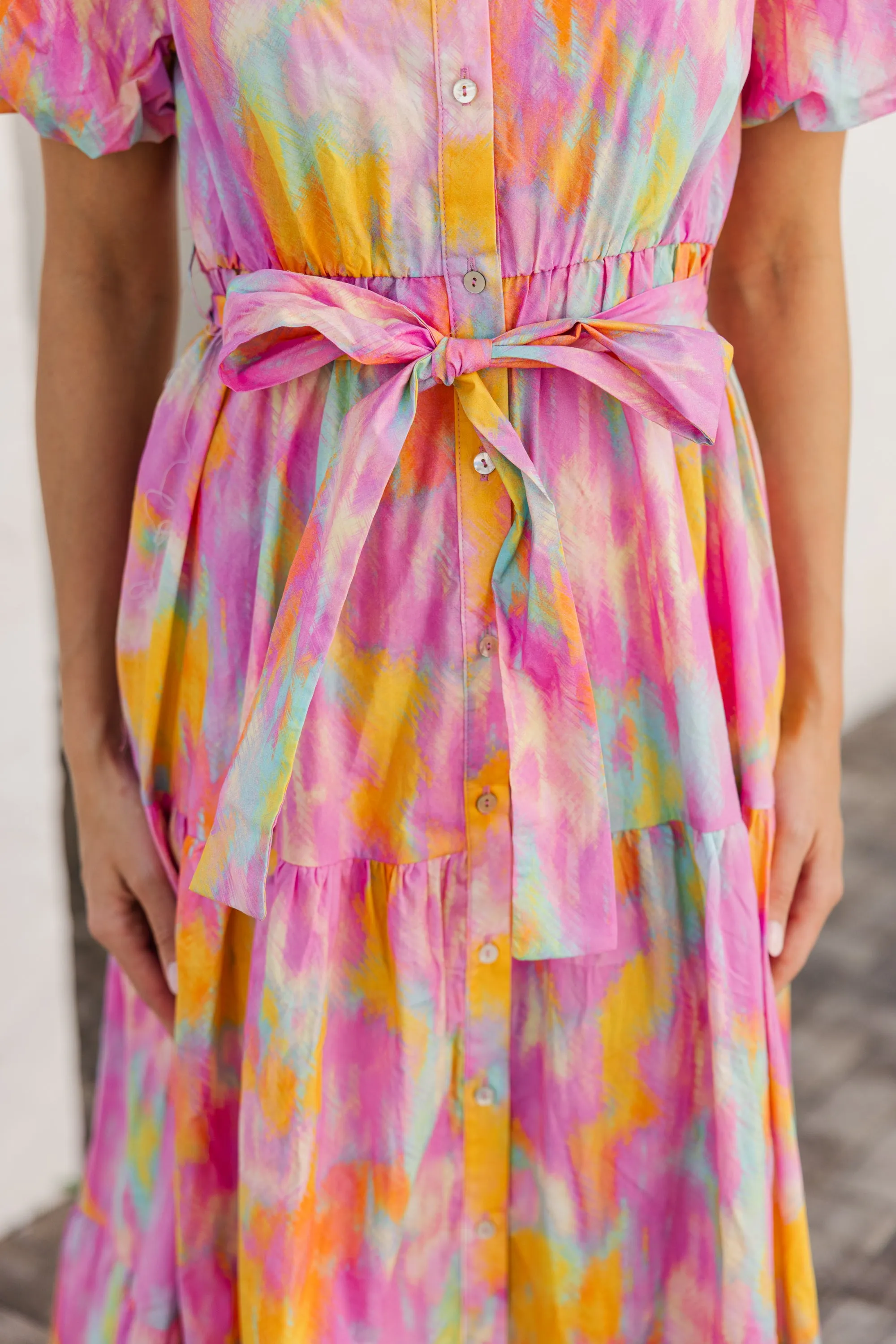 Flowy Summer Pink Watercolor Maxi Dress
