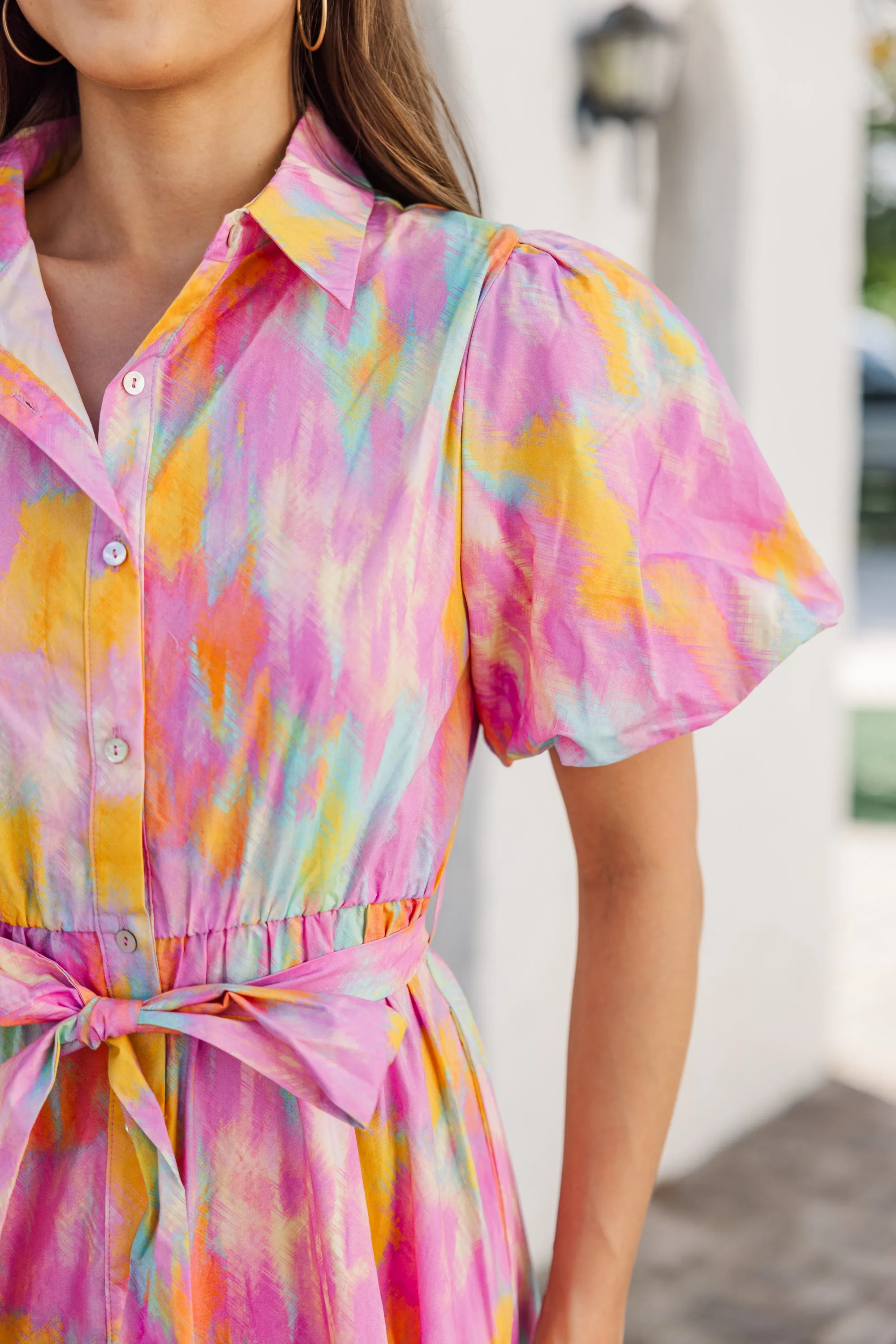 Flowy Summer Pink Watercolor Maxi Dress