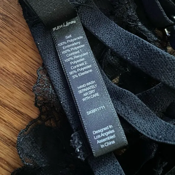 For Love And Lemons Aimee Black Unlined Sheer Nude Strappy Bra Large Feminine