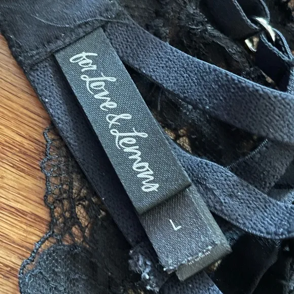 For Love And Lemons Aimee Black Unlined Sheer Nude Strappy Bra Large Feminine