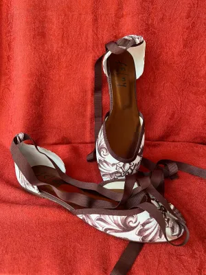 French Sole (FS)/NY Canvas Ballet Tie Up Flats-Size 7.5 B
