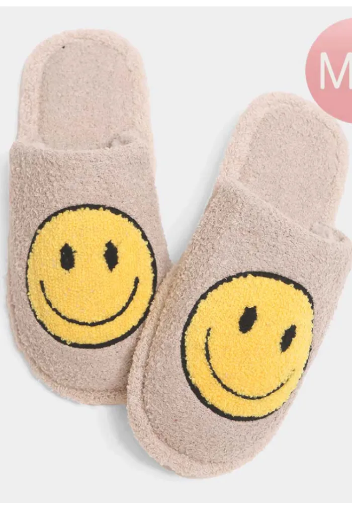Fuzzy Smiley Slippers