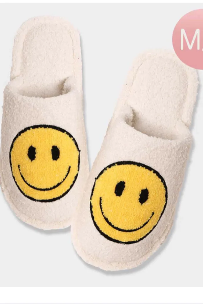 Fuzzy Smiley Slippers