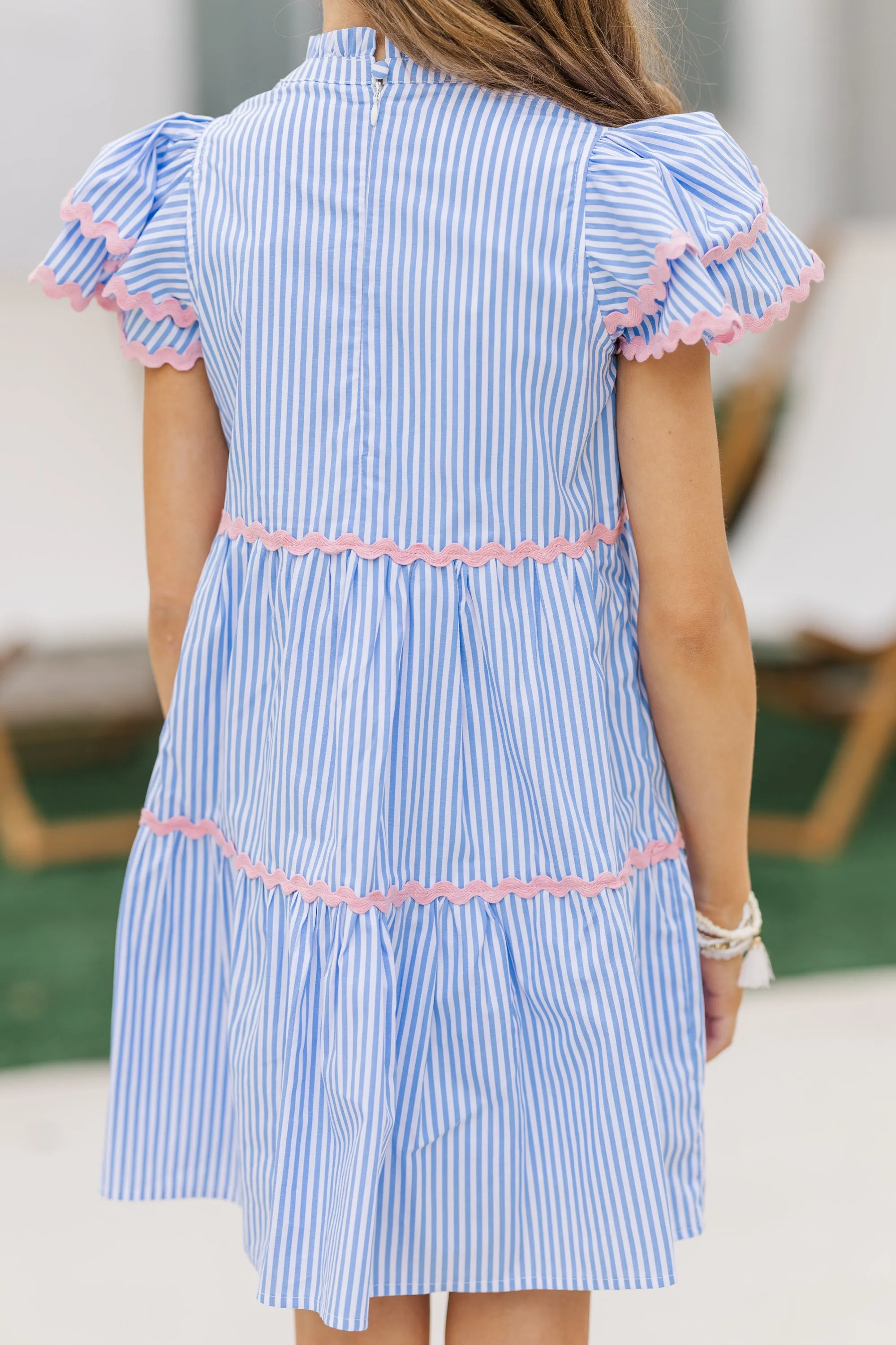 Girls: Come For It Blue Striped Babydoll Dress