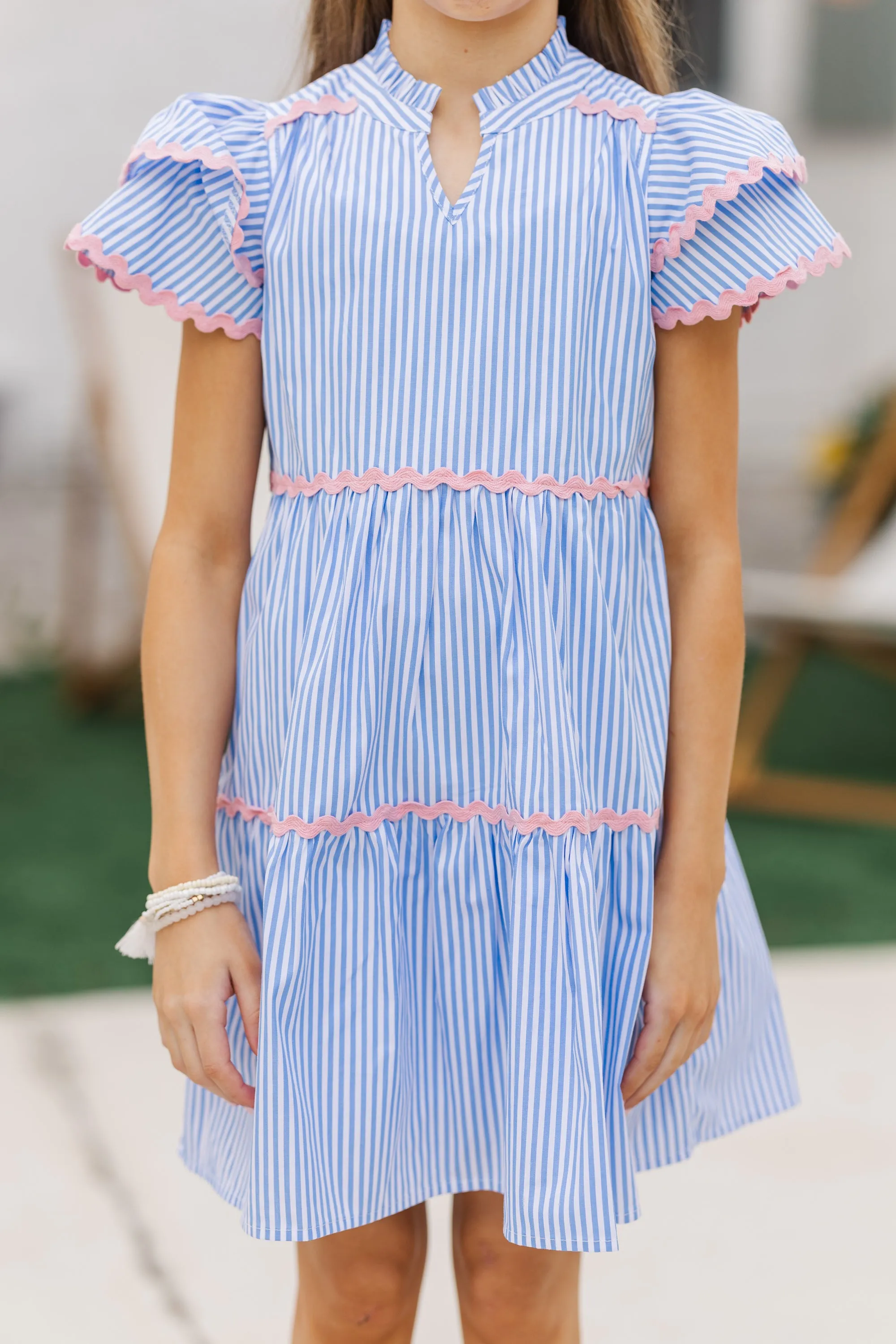 Girls: Come For It Blue Striped Babydoll Dress