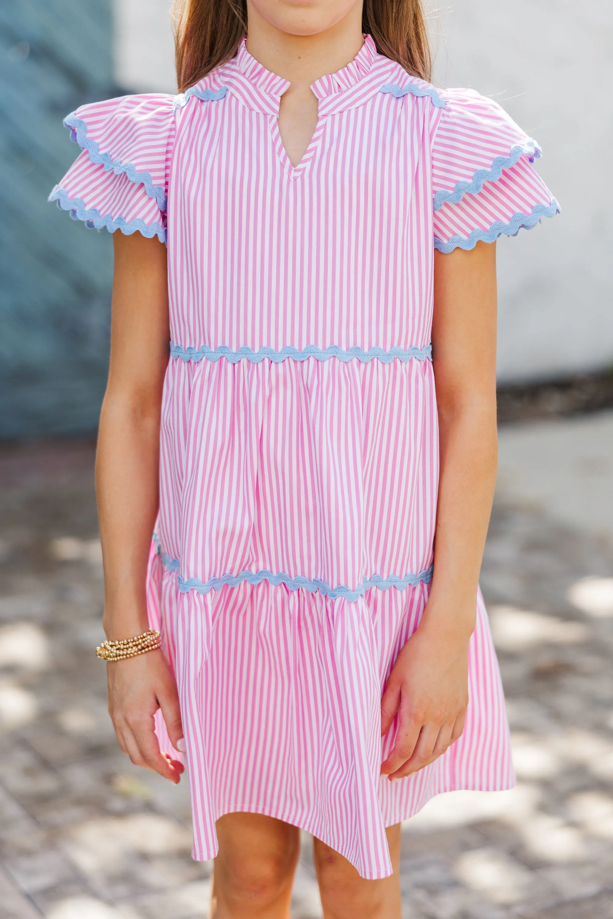 Girls: Come For It Pink Striped Babydoll Dress