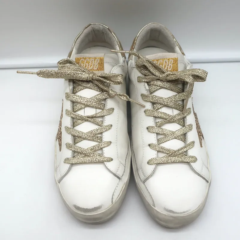 Golden Goose Superstar Sneakers White Leather with Gold Glitter Star Size 38 NEW