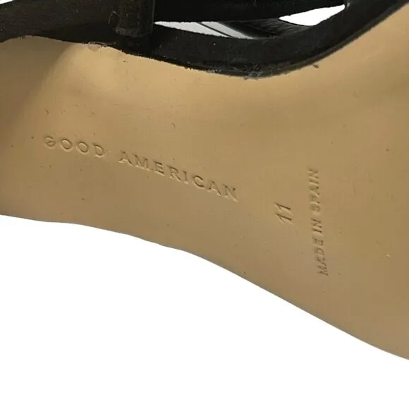 Good American Wm Size 11 The Standout Square Toe Black Suede Sandal GA022S-X NEW