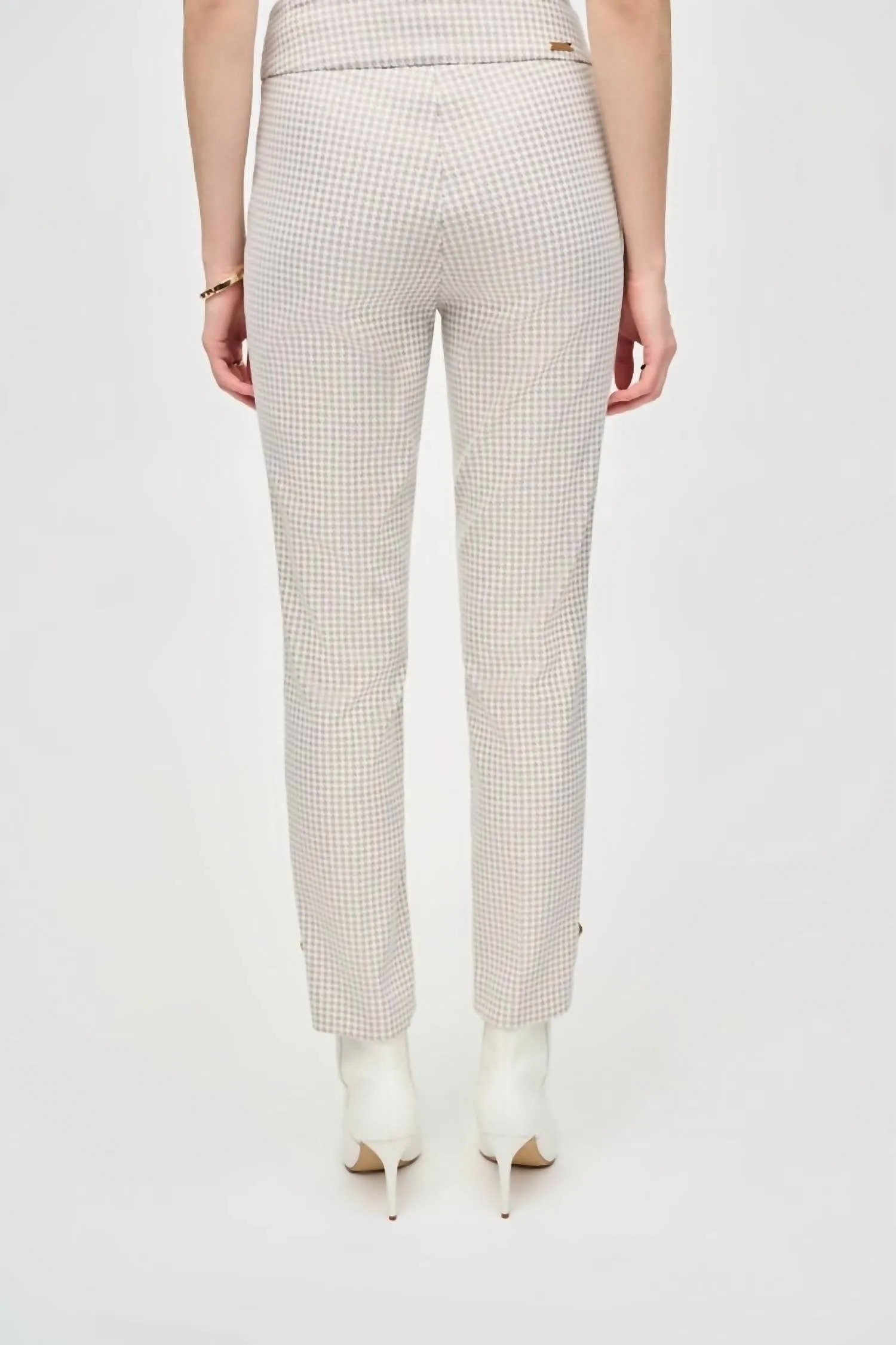 Houndstooth Jacquard Slim Fit Pants In Beige/off White