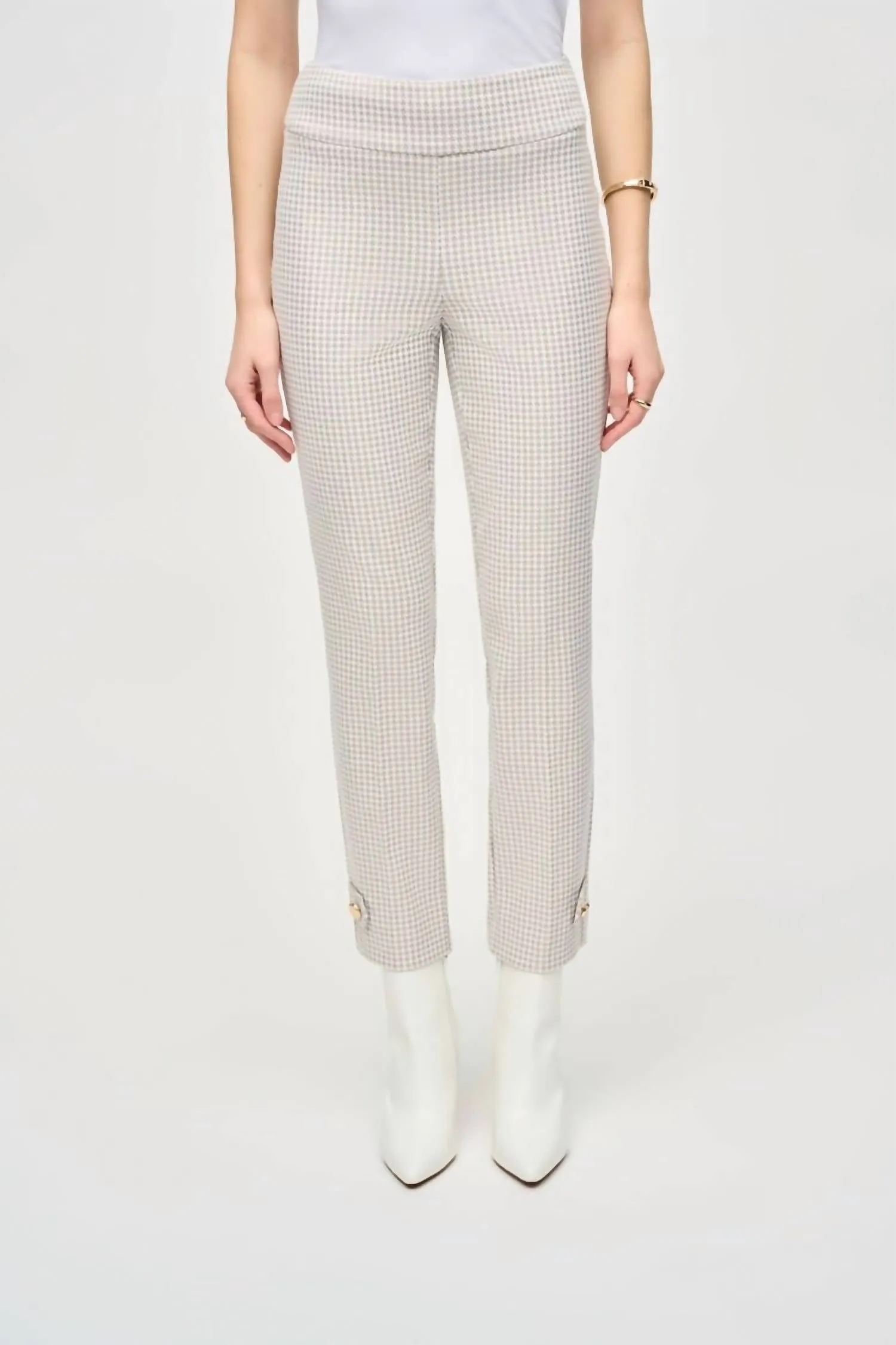 Houndstooth Jacquard Slim Fit Pants In Beige/off White