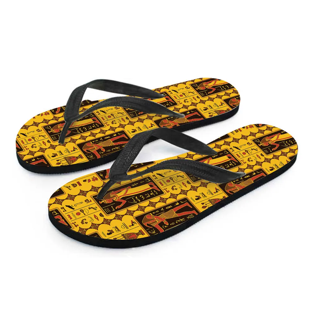 Island Chic: Ancient Egypt Pattern Hawaiian Outfit with Flip Flops
