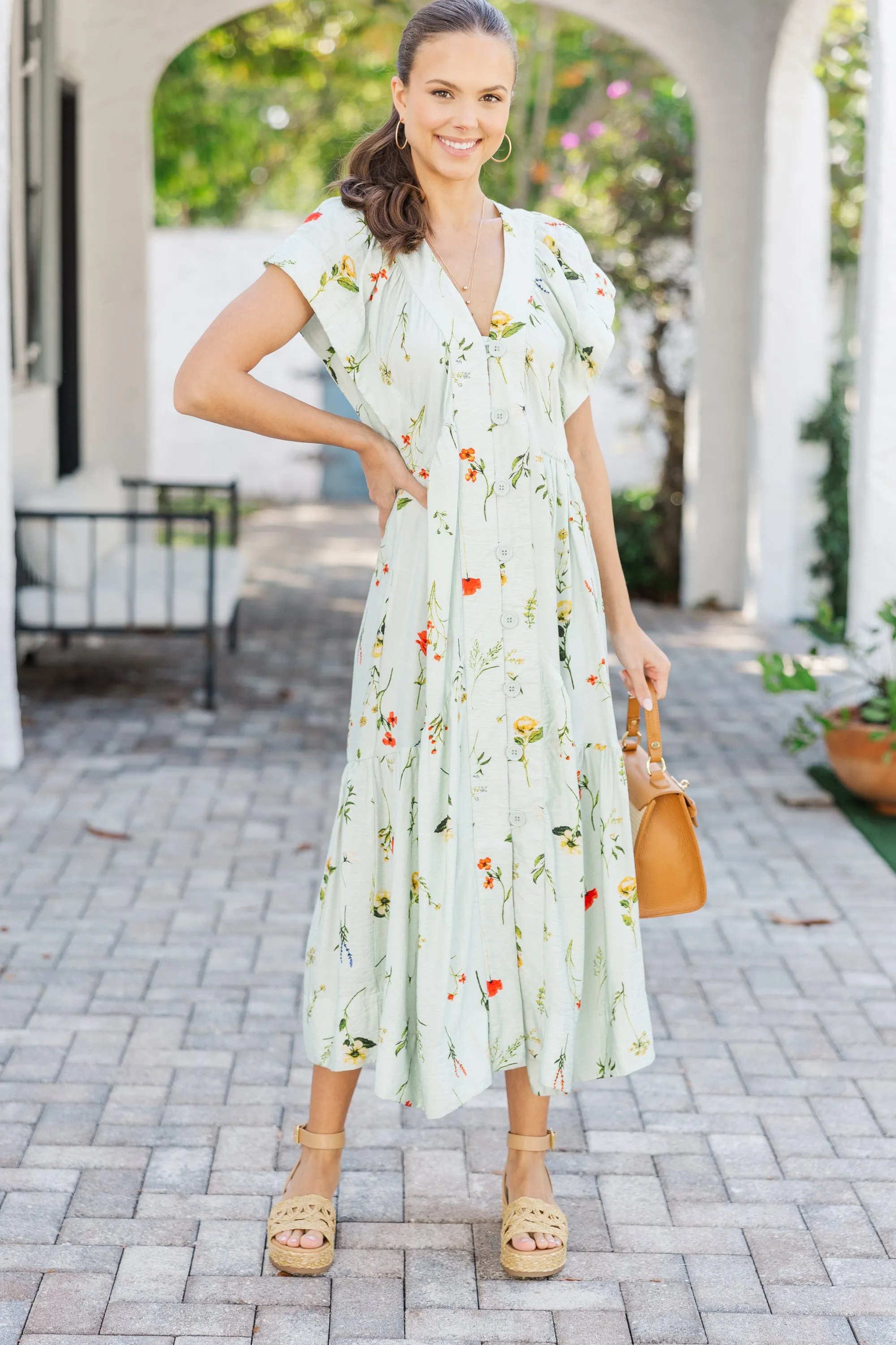 Keep Your Dreams Mint Floral Midi Dress