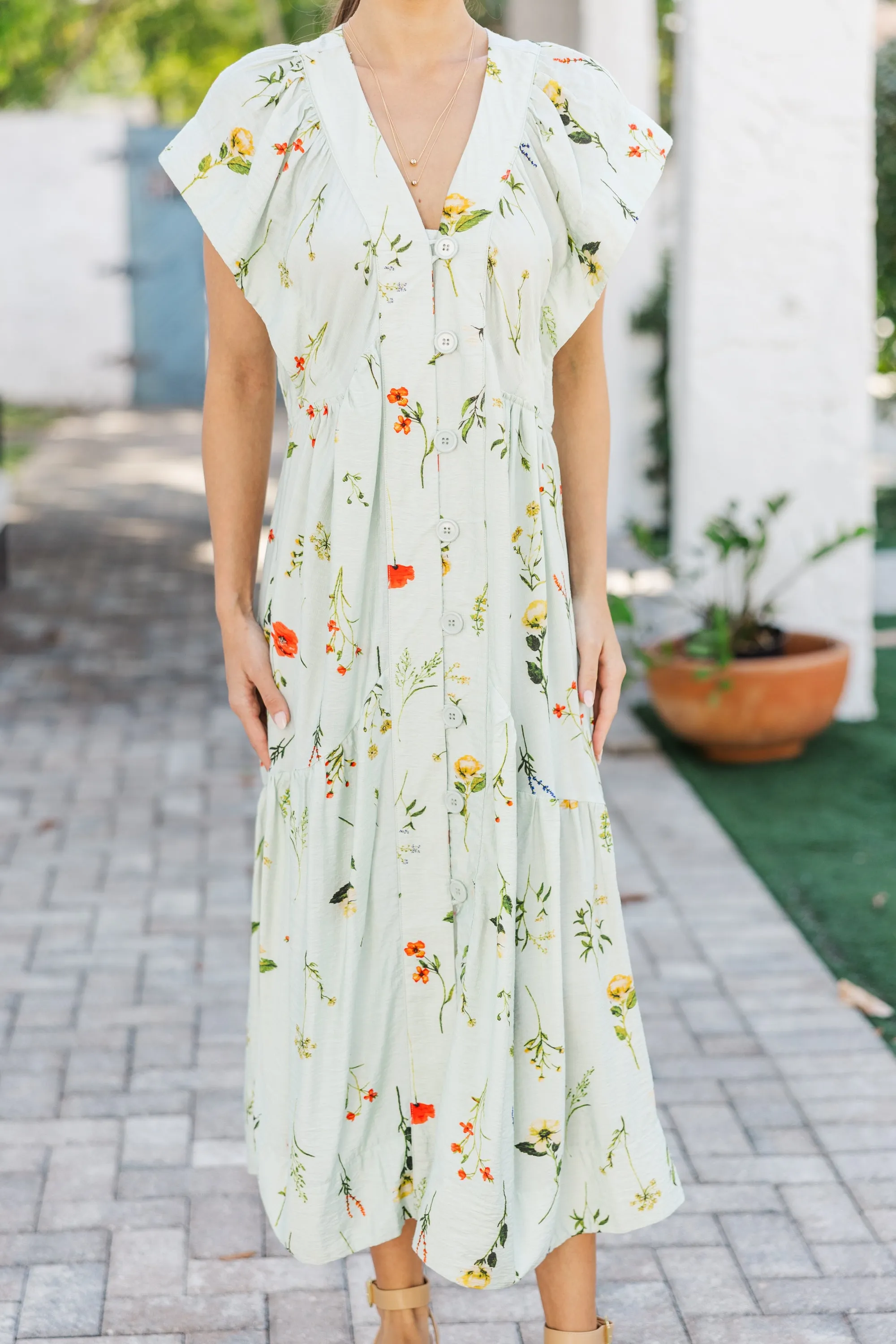 Keep Your Dreams Mint Floral Midi Dress