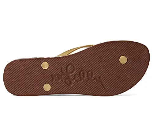 Lilly Pulitzer Pool Flip-Flop for Women - Slim Jelly Upper with Printed Foam Footbed, and Lightweight Flip Flops Chocolate My Favorite Spot Shoe 7-8 M