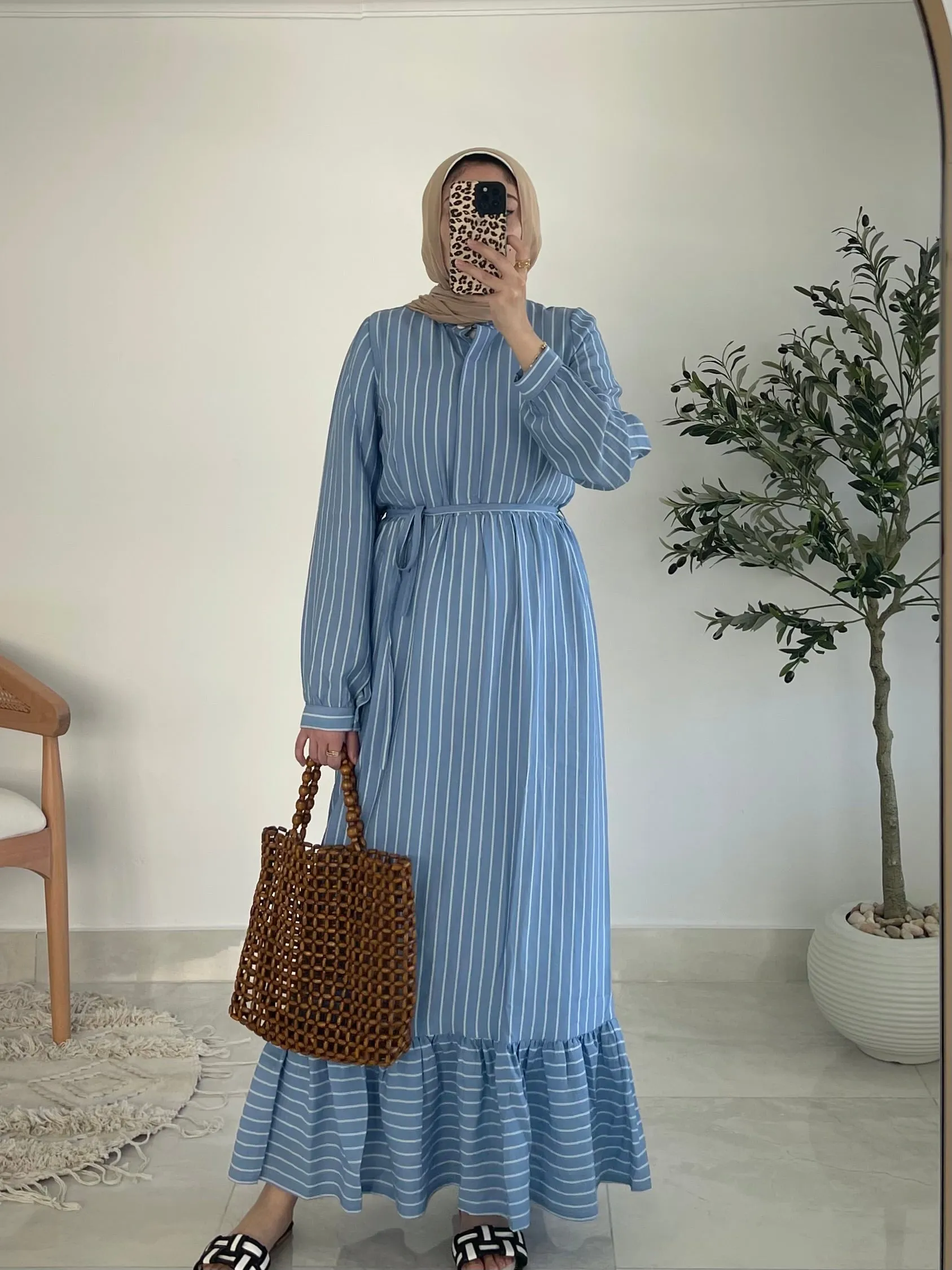 Marine Stripe Dress in Sky blue