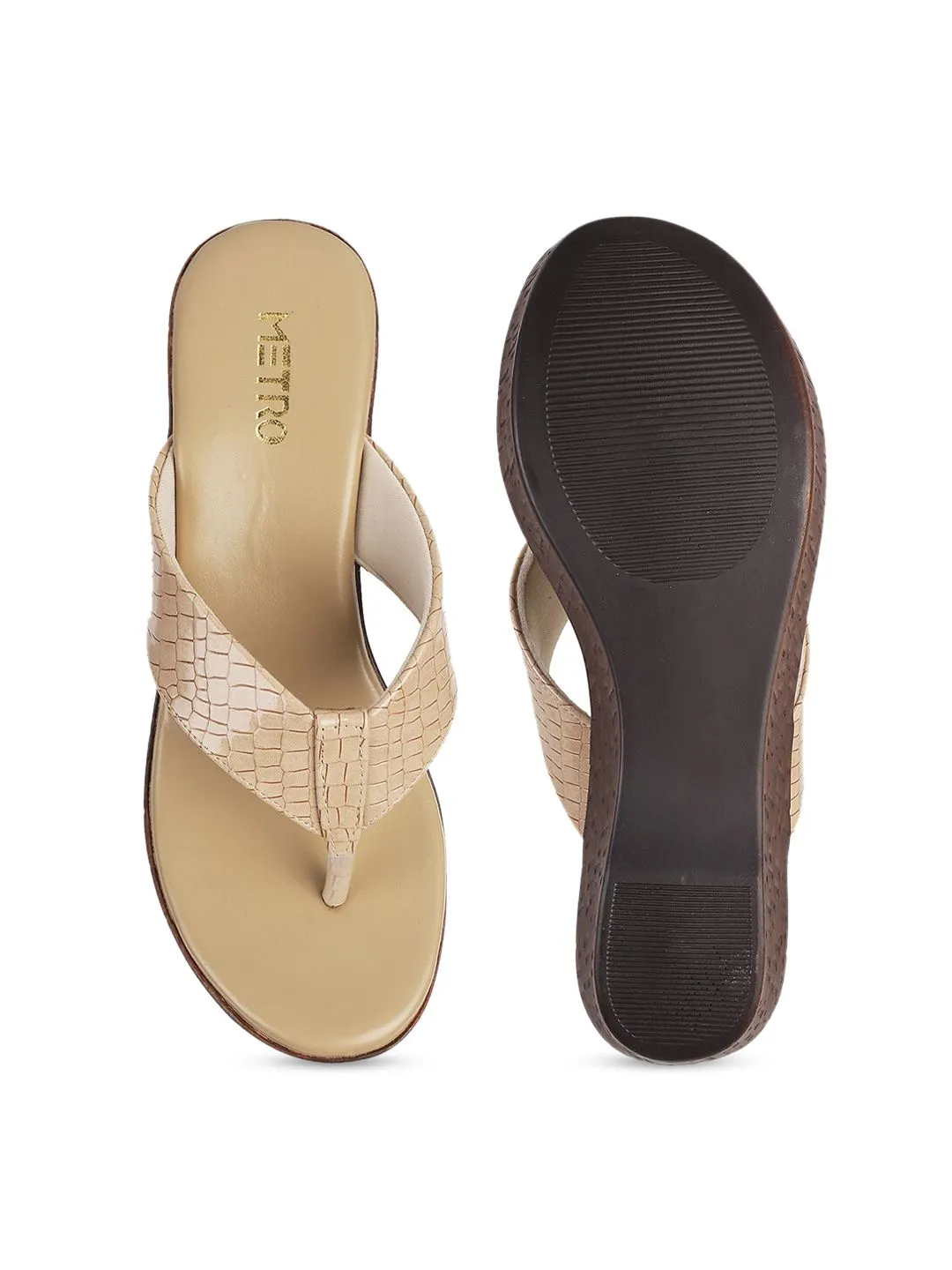 Metro Beige Woven Design Wedge Heels