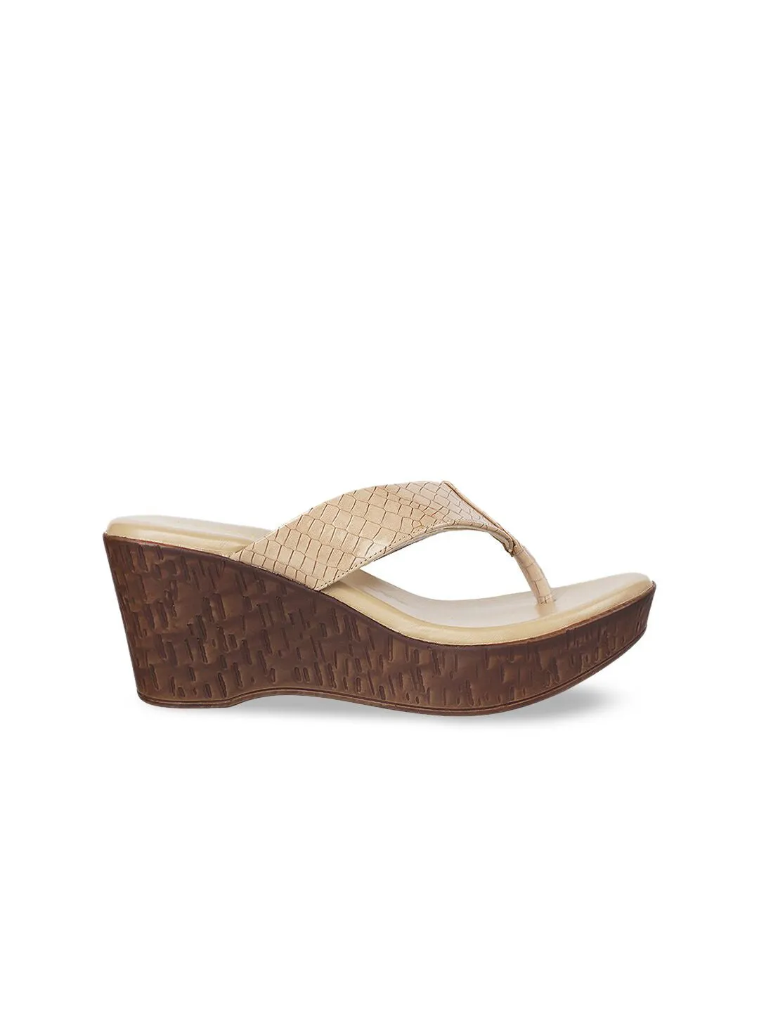 Metro Beige Woven Design Wedge Heels