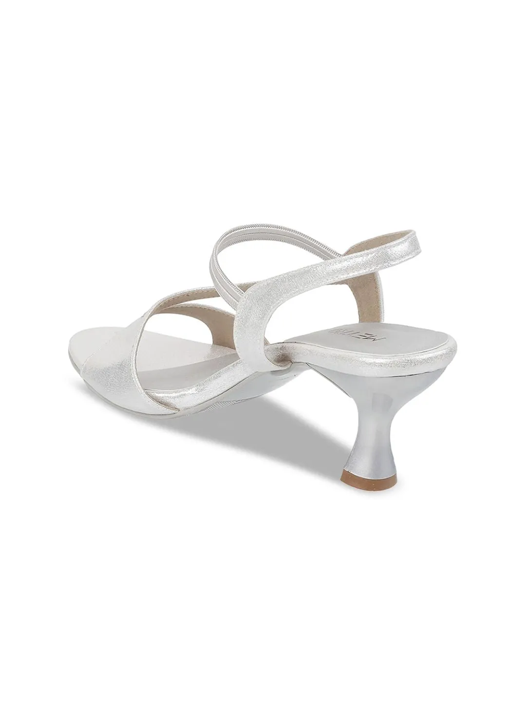 Metro Women Silver-Toned Kitten Heel Sandals