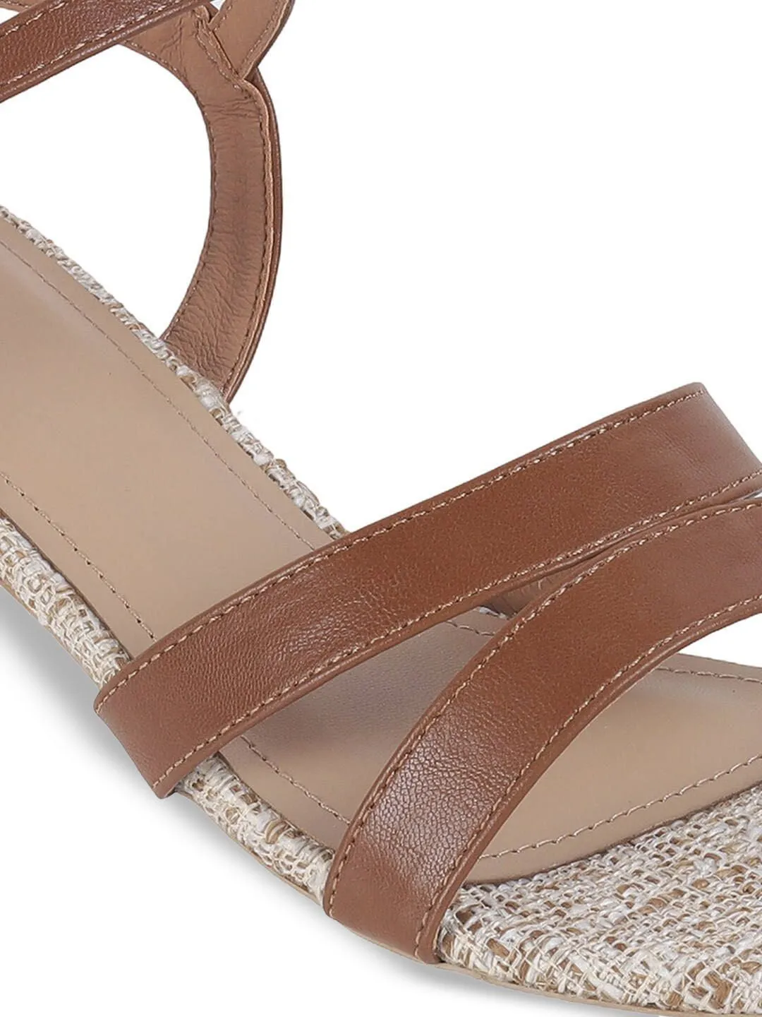 Mochi Women Woven Design Block Heel Sandals with Buckles